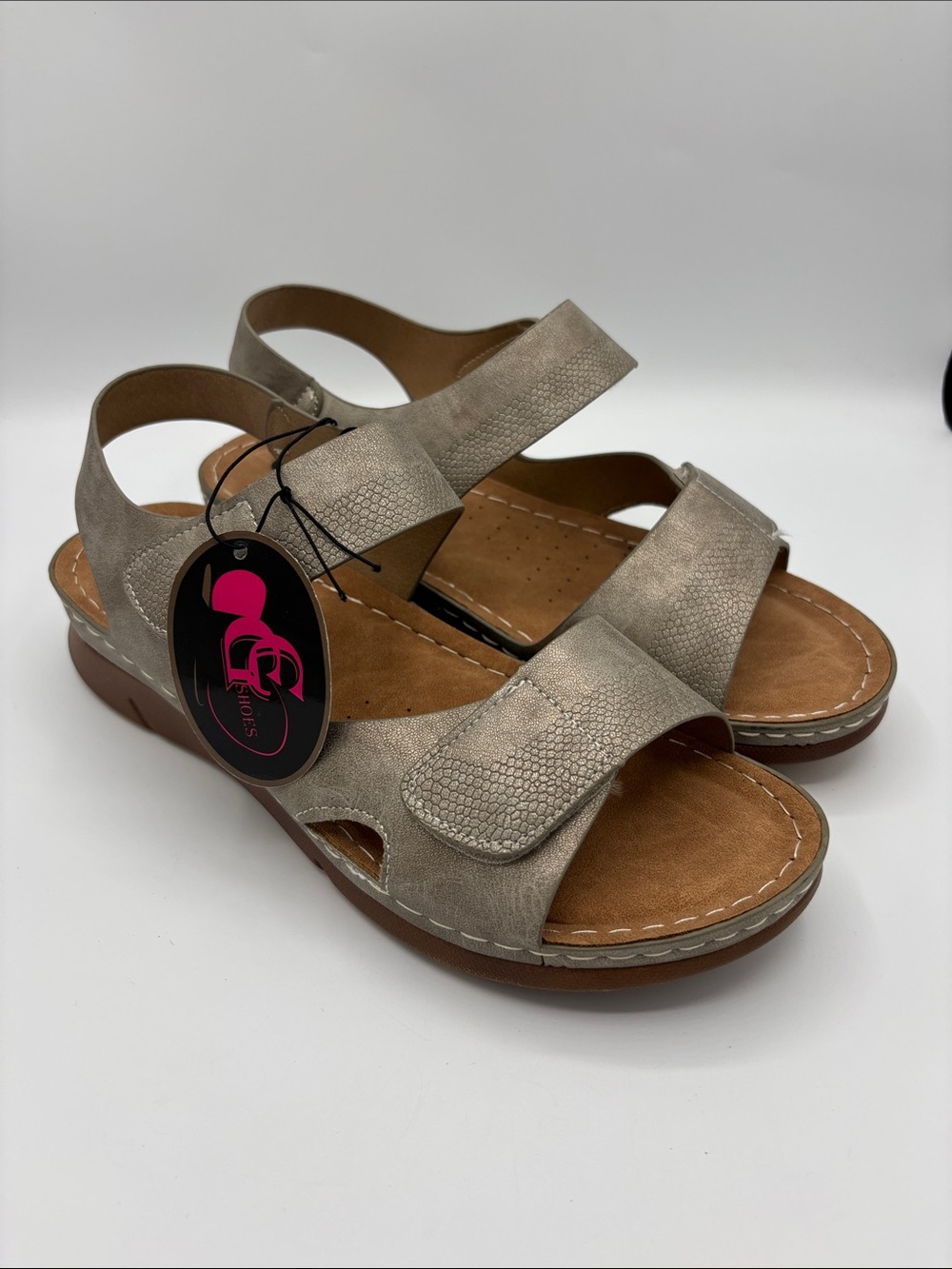 CG Shoes Golden Taupe Women's Sandals with Adjustable Straps Size 10W